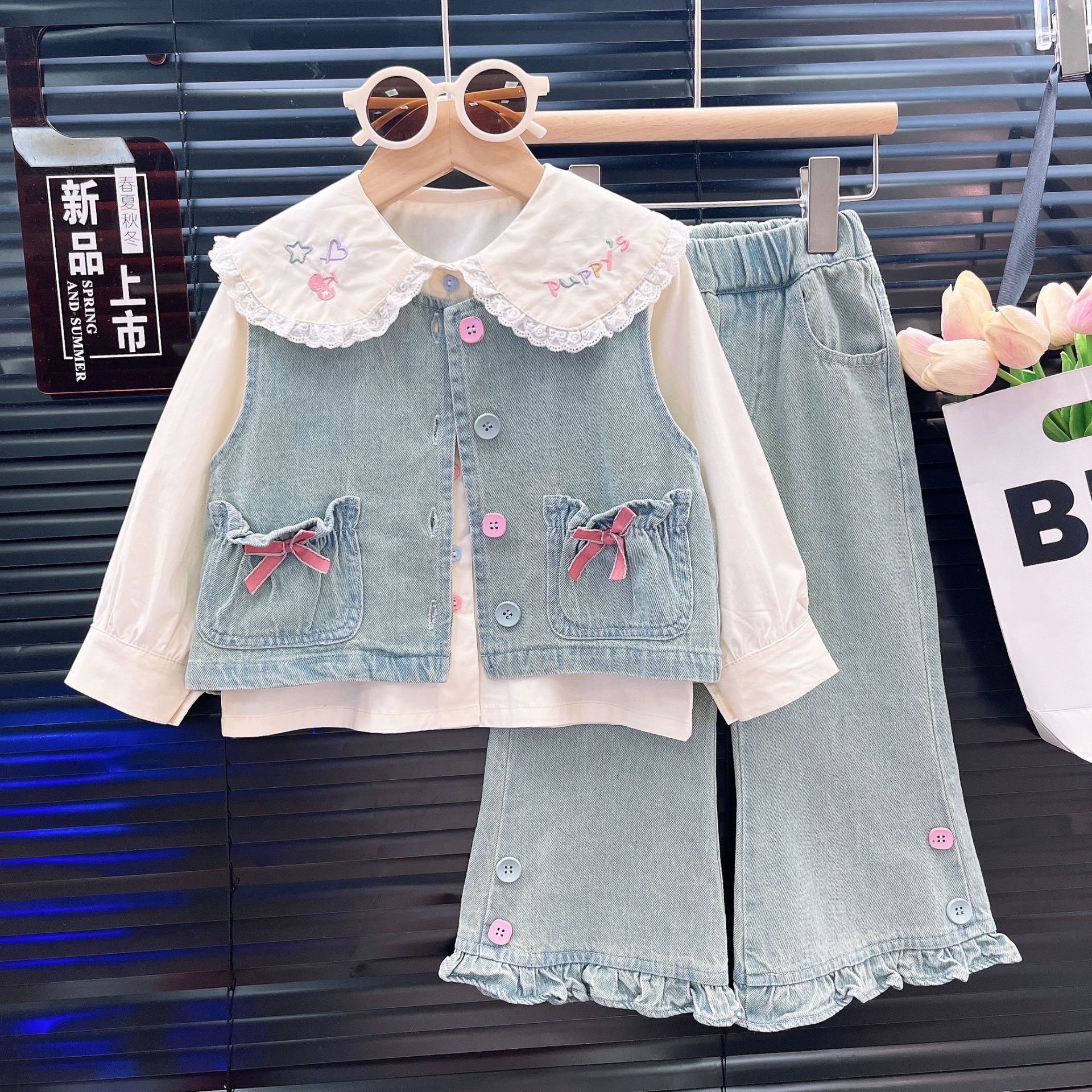 Compleu Albastru Fetite Denim Rosa - 18-24 luni - poza 2