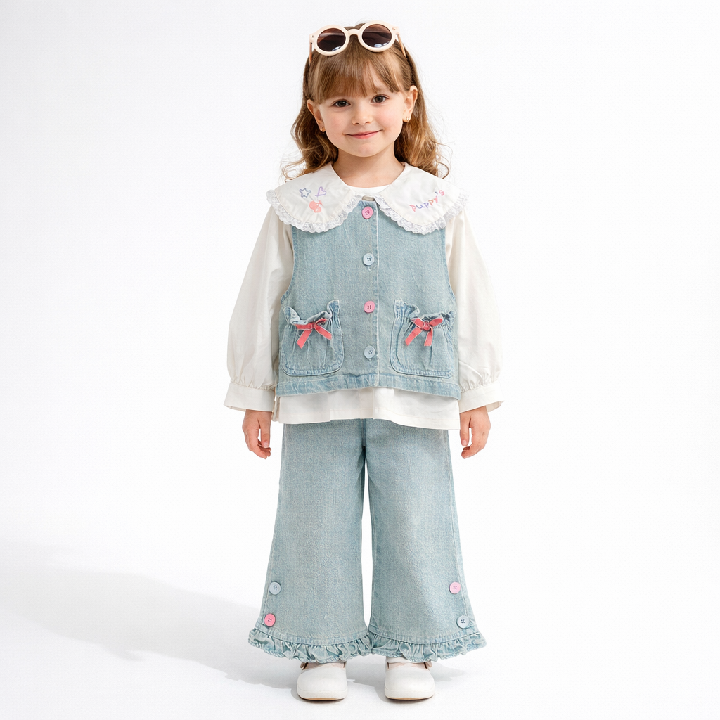 Compleu Albastru Fetite Denim Rosa - 2-3 ani - poza 1