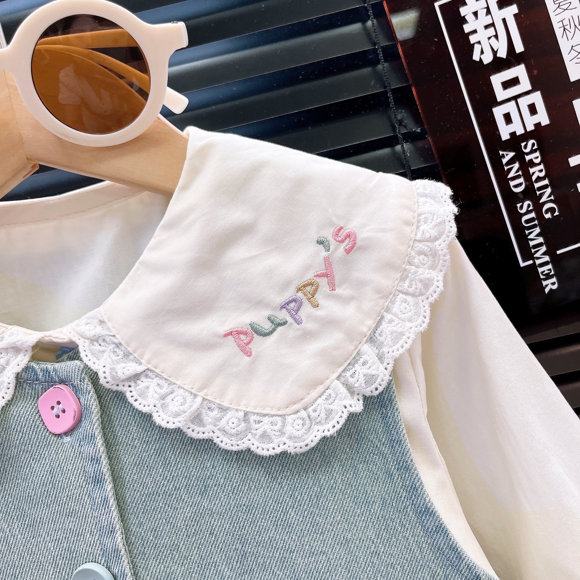 Compleu Albastru Fetite Denim Rosa - 2-3 ani - poza 4