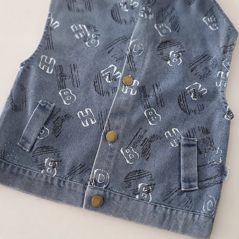 Compleu Băieți 3 Piese Gri – Vestă Denim, Hanorac și Blugi - 3-4 ani - poza 4