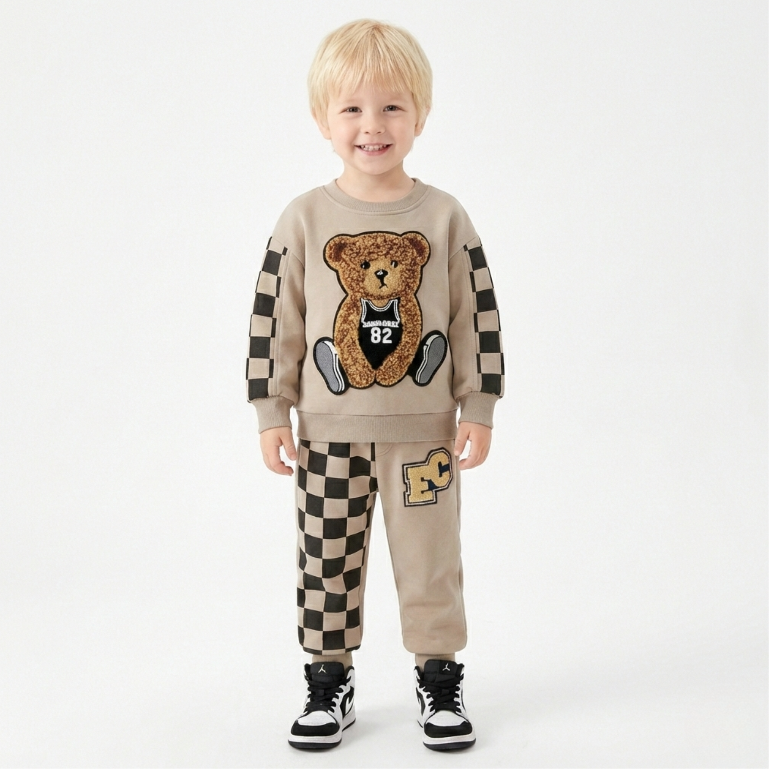 Compleu Bej Cu Carouri Unisex Puffy - 7-8 ani - poza 1