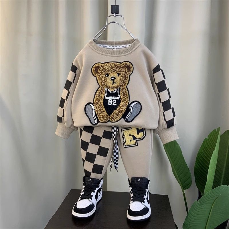Compleu Bej Cu Carouri Unisex Puffy - 7-8 ani - poza 3