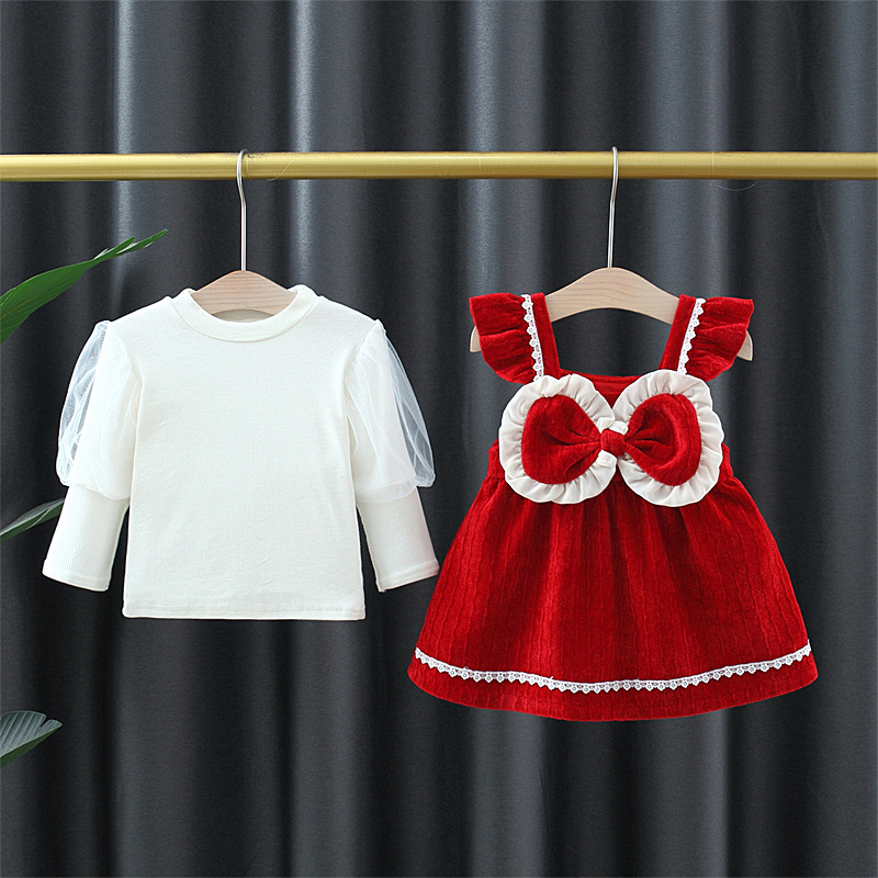 Compleu Bluza Alba si Sarafan Rosu Adina - 2-3 ani - poza 3