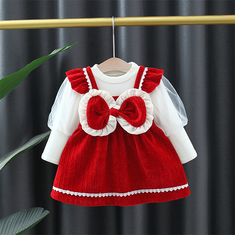 Compleu Bluza Alba si Sarafan Rosu Adina - 9-12 luni - poza 1