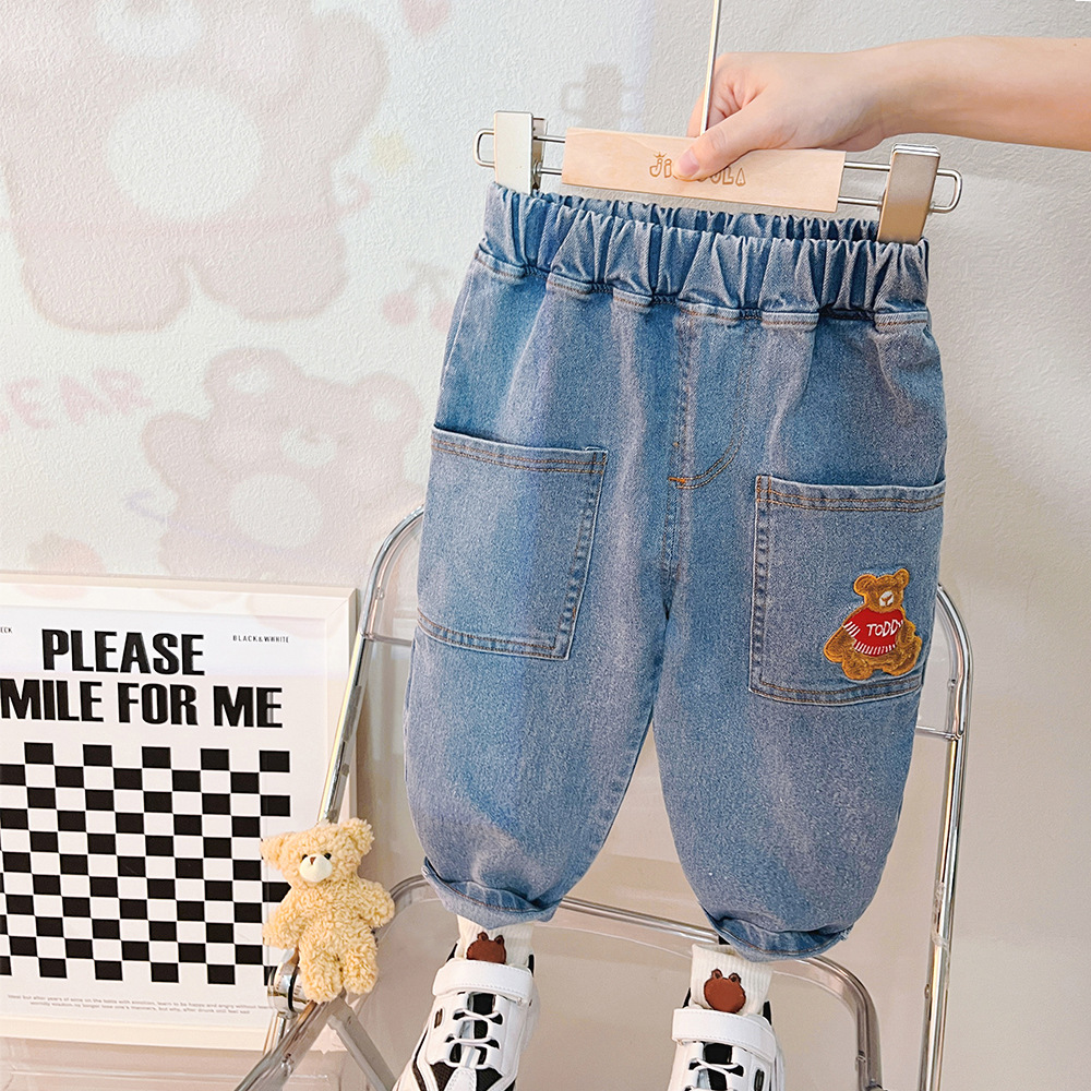 Compleu Bluza Crem si Pantaloni Albastri Cute Bear - 12-18 luni - poza 3