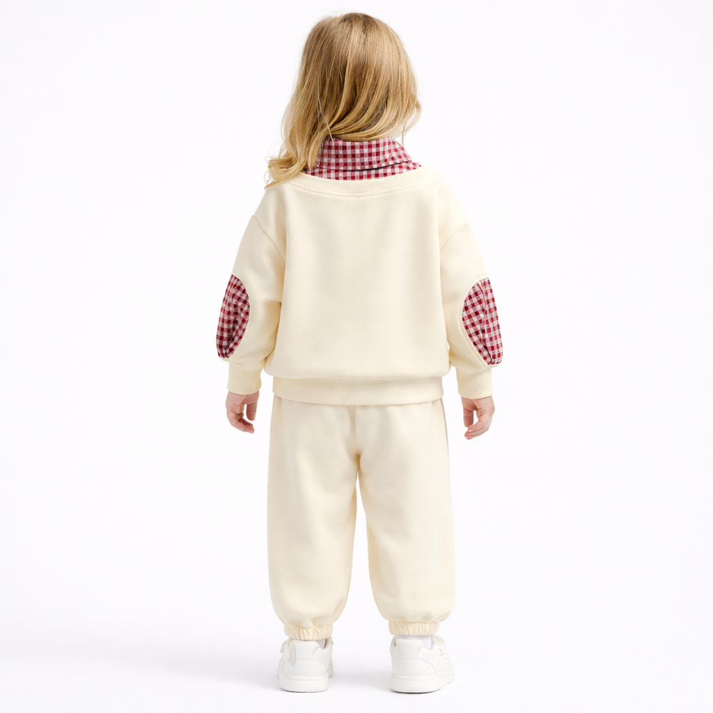 Compleu Crem Fetițe Bluză Roșie și Pantaloni cu Hello Kitty - 5-6 ani - poza 2