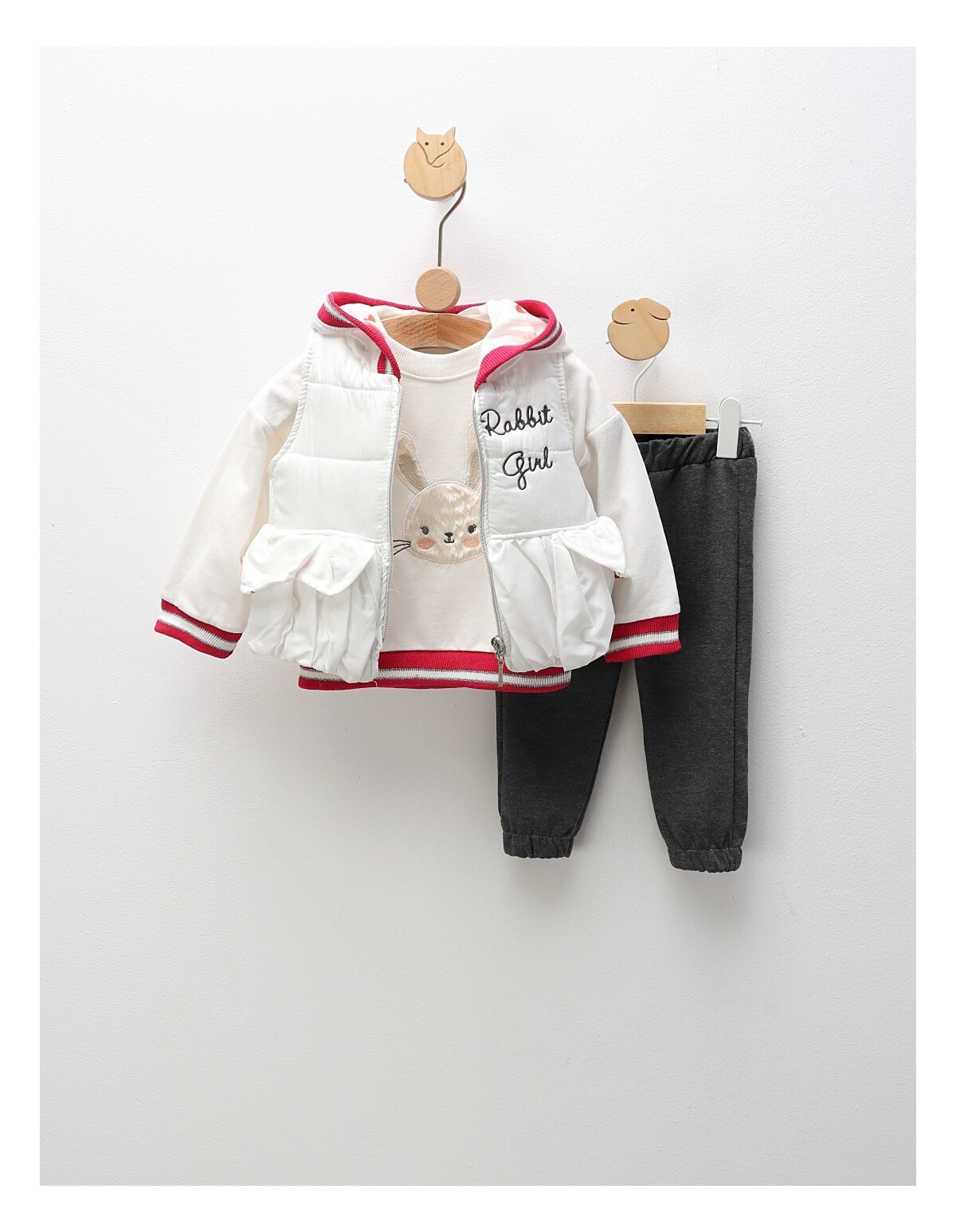 Compleu cu vesta, Rabbit Girl, alb-ciclam