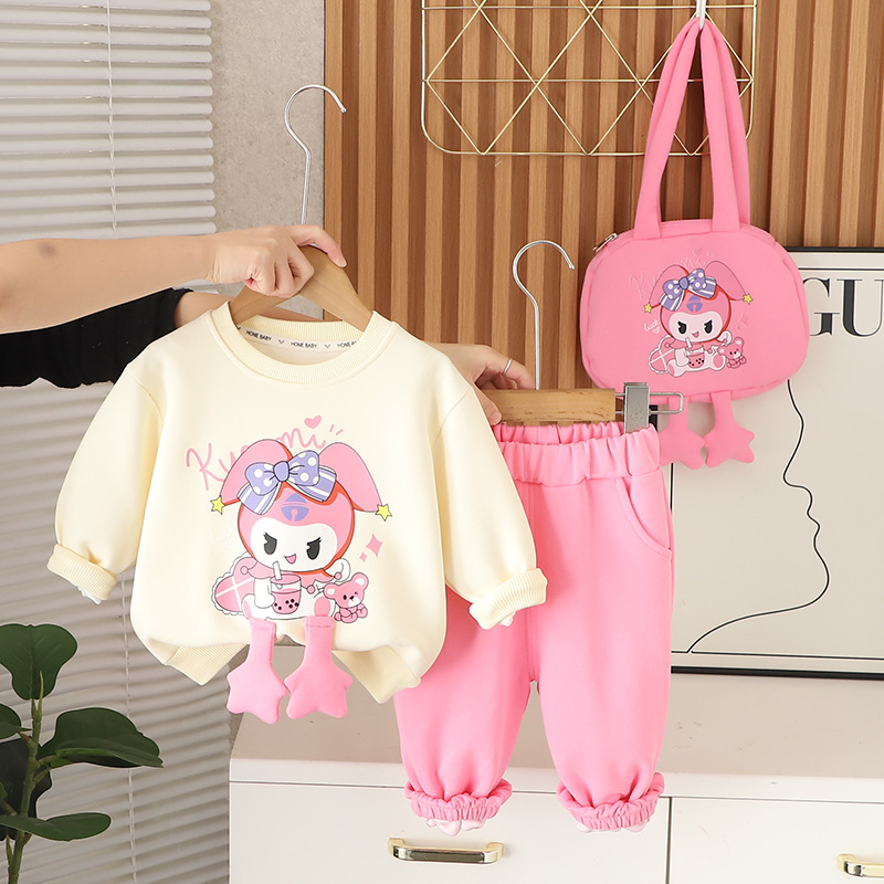 Compleu Fetite Bluza Crem si Pantaloni Roz Poppy - 18-24 luni - poza 1