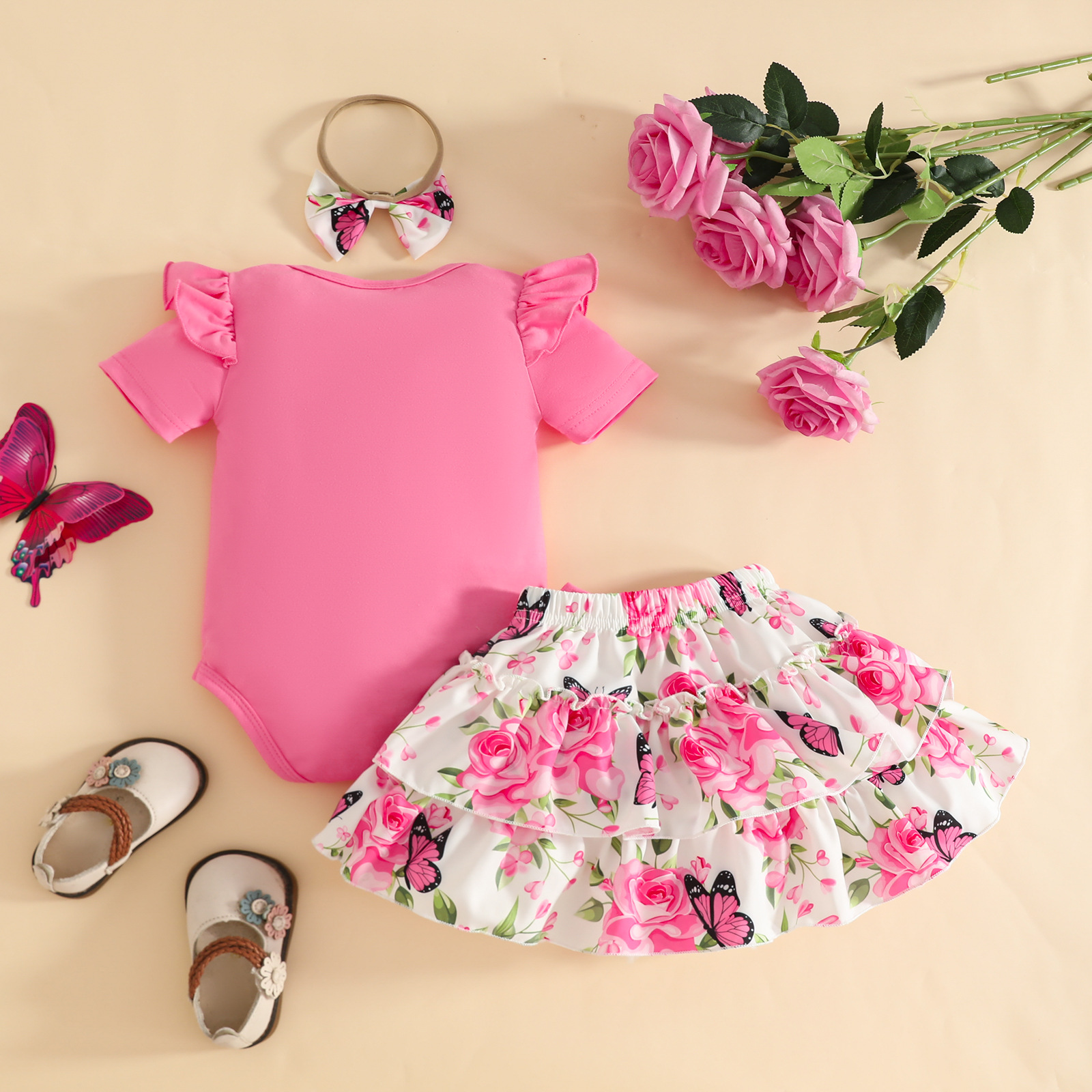 Compleu Fetițe Roz 3 Piese Little Rose Tatiana - 0-3 luni - poza 2