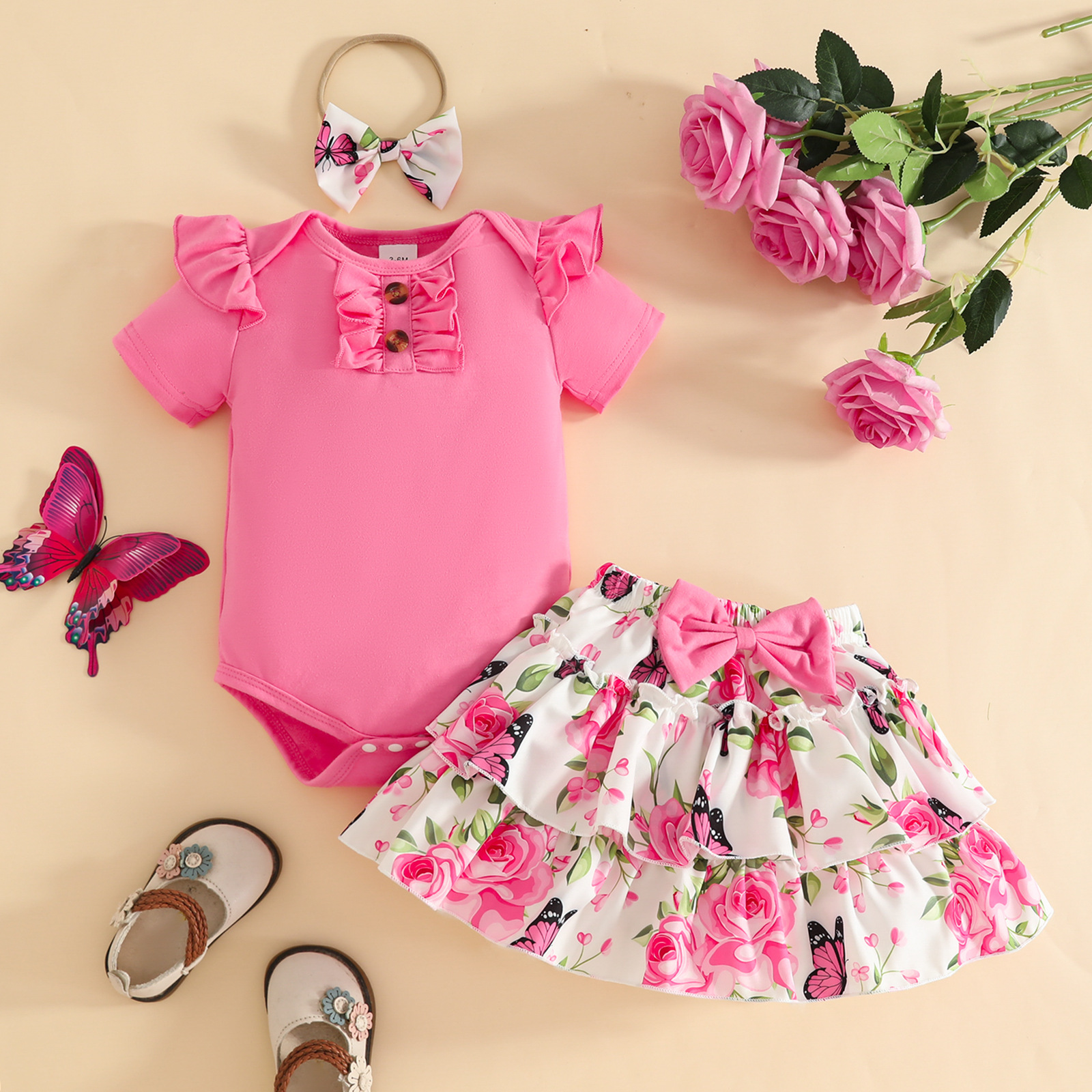 Compleu Fetițe Roz 3 Piese Little Rose Tatiana - 12-18 luni - poza 1
