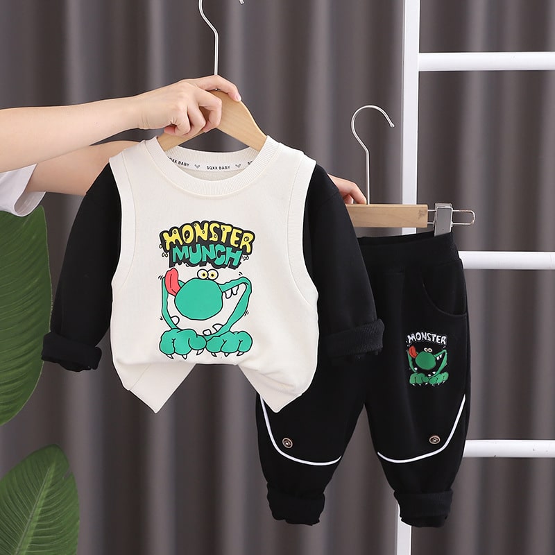Compleu Negru Baieti Monster - 9-12 luni - poza 3