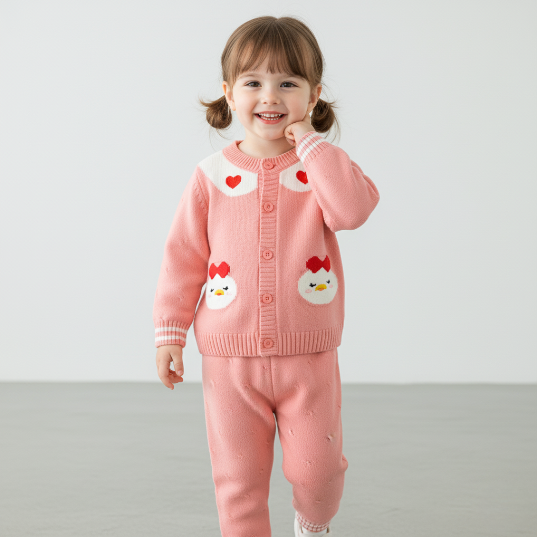 Compleu Roz Fetite Tricotat Daisy - 2-3 ani