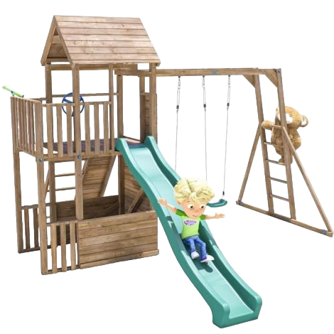 Complex de joaca BalconyFort ™ cu Monkey Bars si 2 leagane, tobogan verde 2.9 m, Dunster House - poza 1