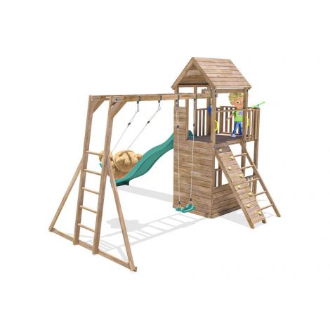 Complex de joaca BalconyFort ™ cu Monkey Bars si 2 leagane, tobogan verde 2.9 m, Dunster House - poza 2