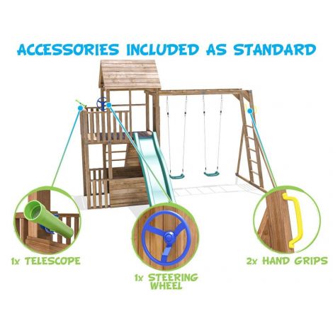 Complex de joaca BalconyFort ™ cu Monkey Bars si 2 leagane, tobogan verde 2.9 m, Dunster House - poza 3