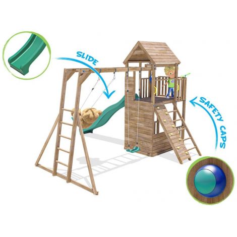 Complex de joaca BalconyFort ™ cu Monkey Bars si 2 leagane, tobogan verde 2.9 m, Dunster House - poza 5