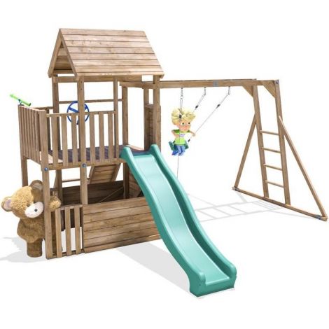 Complex de joaca BalconyFort ™ cu Monkey Bars si 2 leagane, tobogan verde, Dunster House - poza 1