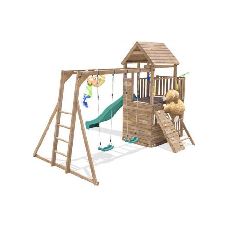 Complex de joaca BalconyFort ™ cu Monkey Bars si 2 leagane, tobogan verde, Dunster House - poza 2
