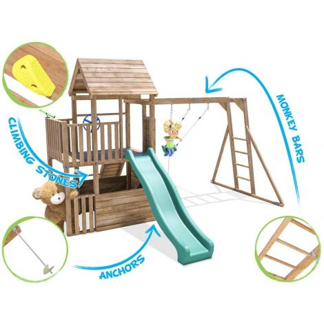 Complex de joaca BalconyFort ™ cu Monkey Bars si 2 leagane, tobogan verde, Dunster House - poza 4