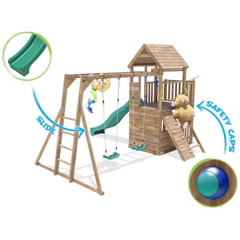 Complex de joaca BalconyFort ™ cu Monkey Bars si 2 leagane, tobogan verde, Dunster House - poza 5