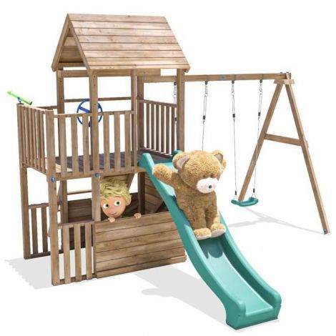 Complex de joaca BalconyFort ™ Double Swing, tobogan verde, Dunster House - poza 1