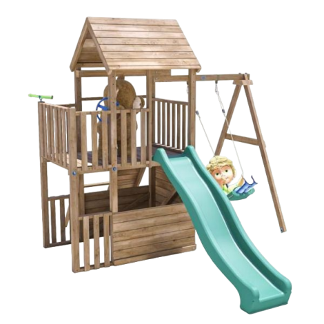 Complex de joaca BalconyFort ™ Single Swing, tobogan verde, Dunster House