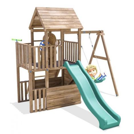 Complex de joaca BalconyFort ™ Single Swing, tobogan verde, Dunster House - poza 2