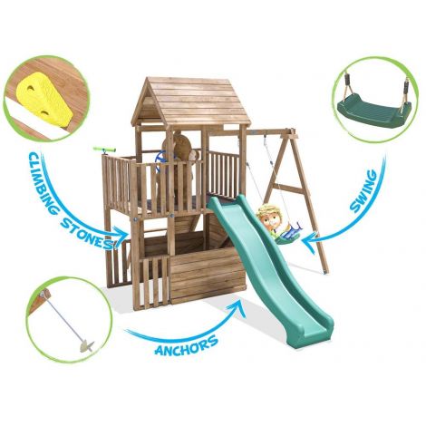 Complex de joaca BalconyFort ™ Single Swing, tobogan verde, Dunster House - poza 3