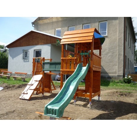 Complex de joaca din lemn Barn cu Bridge Jungle Gym - poza 3
