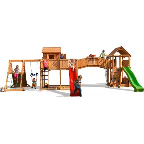 Complex de joaca din lemn cu 2 turnuri si pod, Fungoo Maxi set SPIDER LAND - poza 1