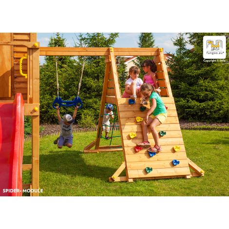 Complex de joaca din lemn cu 2 turnuri si pod, Fungoo Maxi set SPIDER LAND - poza 4