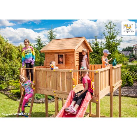 Complex de joaca din lemn cu 2 turnuri si pod, Fungoo Maxi set SPIDER LAND - poza 5