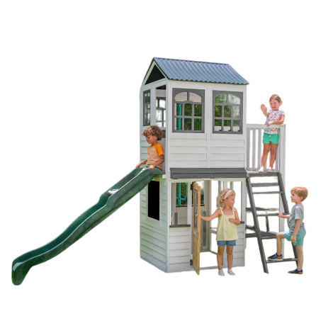 Complex de joaca din lemn cu tobogan, casuta etajata si balcon Woodland View - poza 1