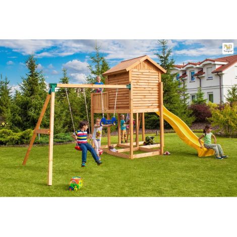 Complex de joaca din lemn Fungoo MySide Move cu casuta, leagane si tobogan 03519P - poza 2