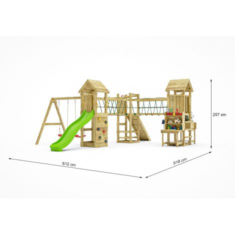 Complex de joaca din lemn Fungoo® Optimizer cu trei turnuri, poduri si leagane 08510PK - poza 3