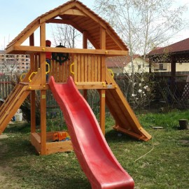Complex de joaca din lemn GIANT, cu cataratoare si tobogan, pentru max 10 copii, 3 ani+, Fungoo 0925 - poza 4
