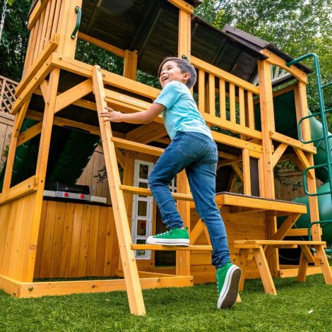 Complex de joaca din lemn, max 10 copii, 3 leagane, 3 tobogane, Adventure Bend Swing Set, Cedar Summit F29720 - poza 3