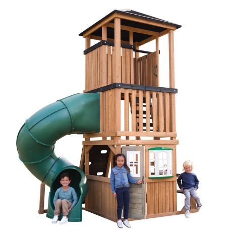 Complex de joaca din lemn, max 12 copii, cu 3 niveluri, Panorama Tower Playhouse, Cedar Summit P280226 - poza 1