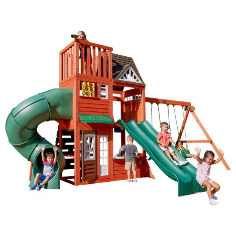 Complex de joaca din lemn, max 15 copii, 3 leagane, 3 tobogane , turn 3 etaje, Hilltop, Cedar Summit F29080 - poza 2