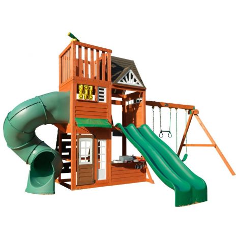 Complex de joaca din lemn, max 15 copii, 3 leagane, 3 tobogane , turn 3 etaje, Hilltop, Cedar Summit F29080 - poza 4