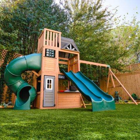 Complex de joaca din lemn, max 9 copii, 3 leagane, 3 tobogane, Summit View, Cedar Summit F29750E - poza 2