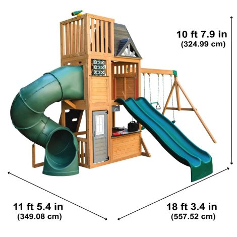 Complex de joaca din lemn, max 9 copii, 3 leagane, 3 tobogane, Summit View, Cedar Summit F29750E - poza 4