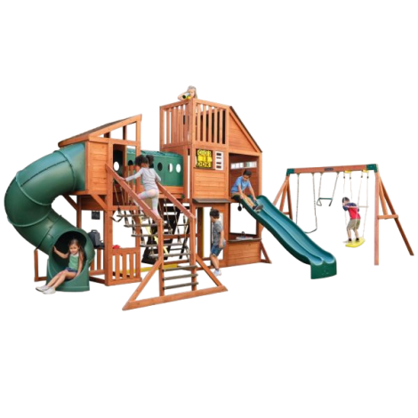 Complex de joaca din lemn Odyssey cu 3 tobogane si leagane 2 in 1 Kidkraft - poza 1