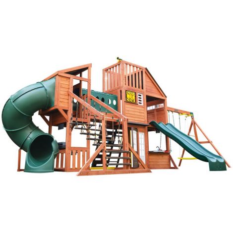 Complex de joaca din lemn Odyssey cu 3 tobogane si leagane 2 in 1 Kidkraft - poza 3