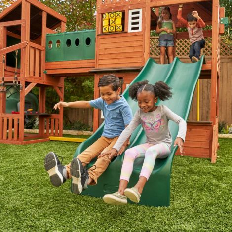 Complex de joaca din lemn Odyssey cu 3 tobogane si leagane 2 in 1 Kidkraft - poza 5