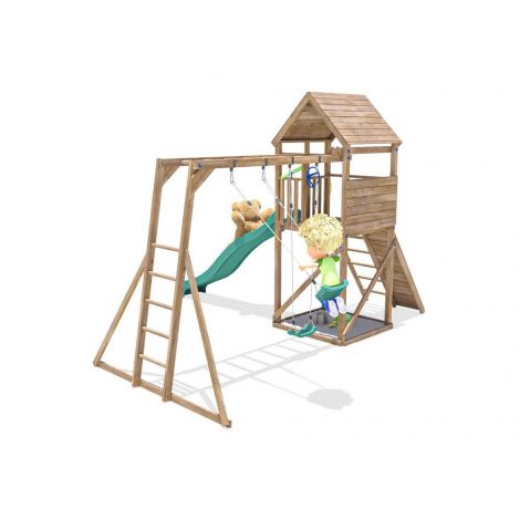Complex de joaca FrontierFort Max cu Monkey Bars si 2 leagane, tobogan verde 2.9 m, Dunster House - poza 2