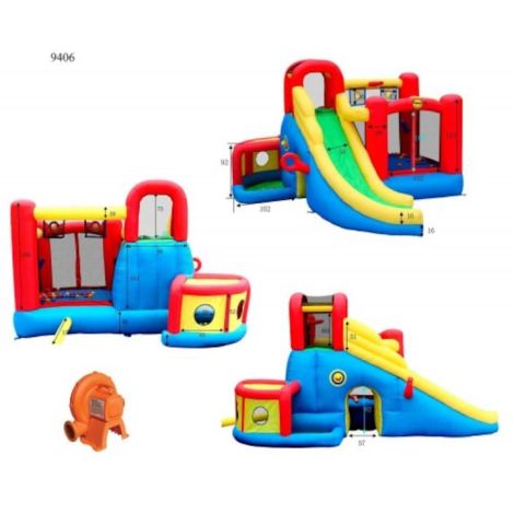 Complex de joaca gonflabil 11 in 1, cu tobogan, saltea de sarit, tunele, cos de baschet Happy Hop 9406 - poza 2