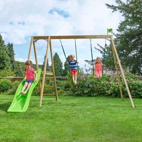 Complex de Leagane din lemn Tp Toys multiplay , cu 2 leagane, scara de escalada si topogan - poza 2