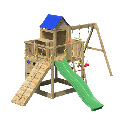Complex joaca din lemn 7in1, pentru 10 copii, Fungoo Treehouse natur