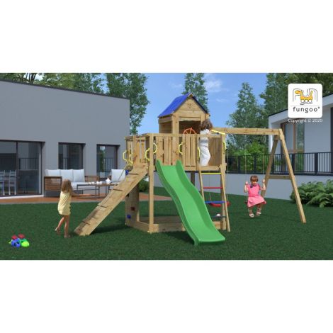 Complex joaca din lemn 7in1, pentru 10 copii, Fungoo Treehouse natur - poza 3
